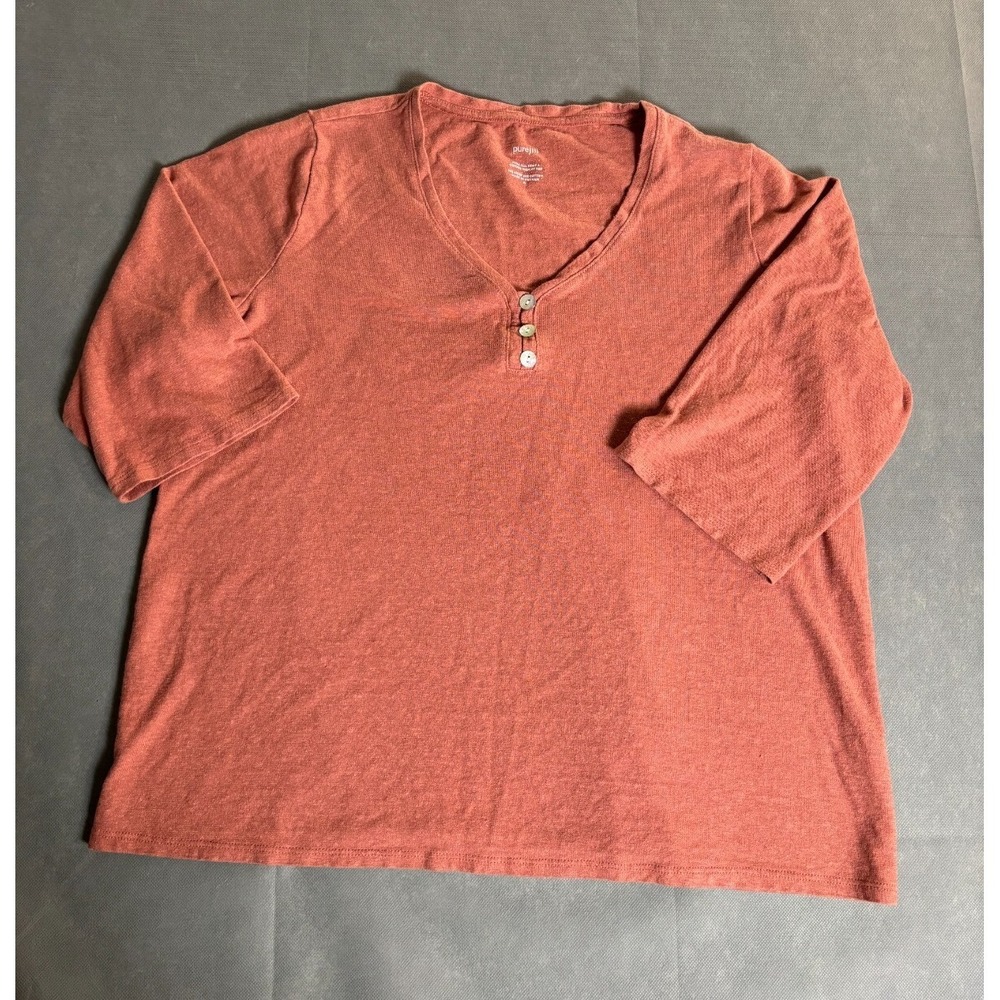 Pure Jill Top Women's Medium Orange Long Sleeve V-Neck Front Button Pullover